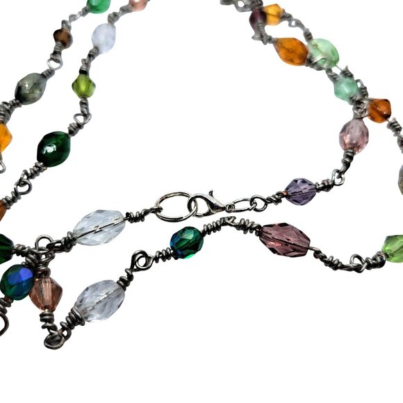 Long glass beaded necklace with wrapped loops - Picture 4 of 5